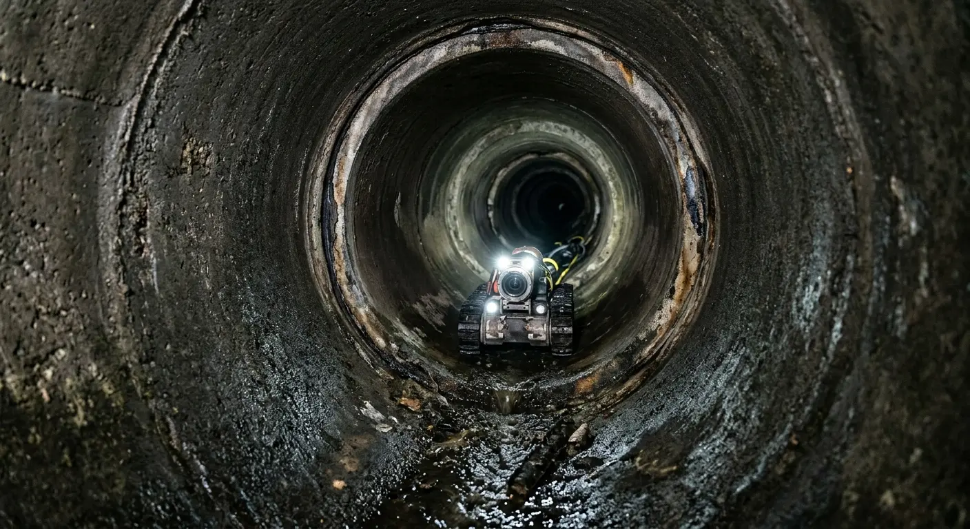 Robotic sewer camera inspecting pipe interior for Sewer Line Cleaning in Santa Teresa